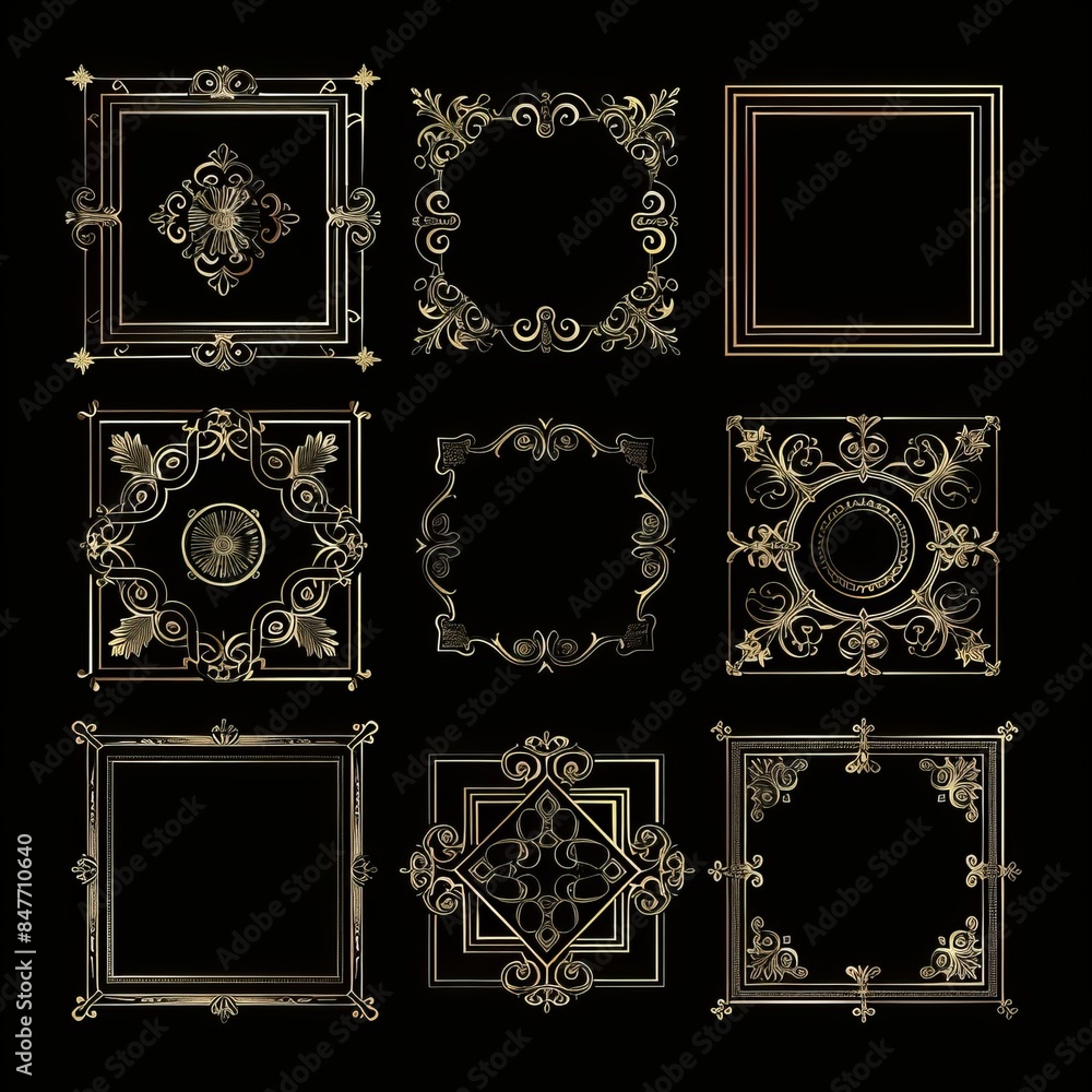 Poster a modern isolated gold classic invitation card with golden vignettes. this is part of a set of hand 