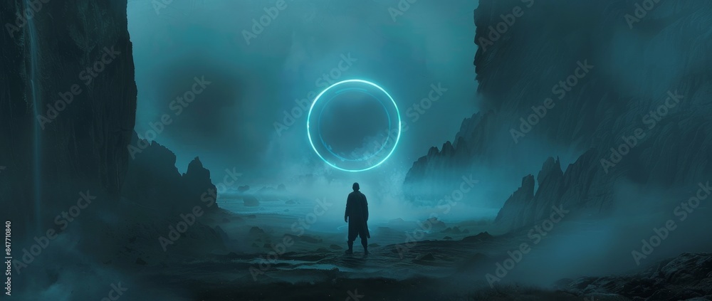 Poster a modern futuristic abstract background with a large object in the center and a space background.