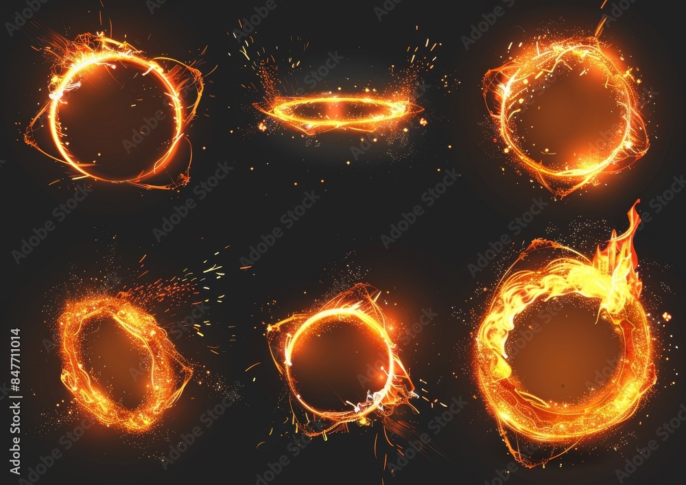 Poster a modern effect for use in games. an explosion effect animation. cartoon frames of explosions.