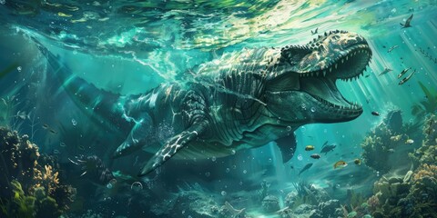 Ancient Sea Dinosaur Underwater Scene