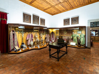 Interior of Faro Cathedral, Se Catedral in Faro, Algarve, Portugal. With walls finely decorated by azulejos tiles.