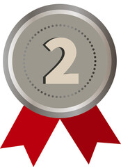 silver award sport medal for winners with red ribbon