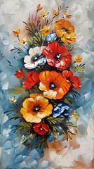 Oil painting of flowers Oil color painting. Generative AI.