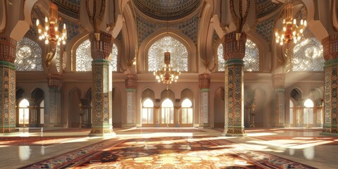 Obraz premium Luxurious Mosque Interior with Chandeliers