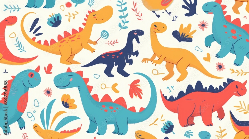 Poster quirky dinosaurs with a playful twist in a delightful pattern designed to enhance your creative proj