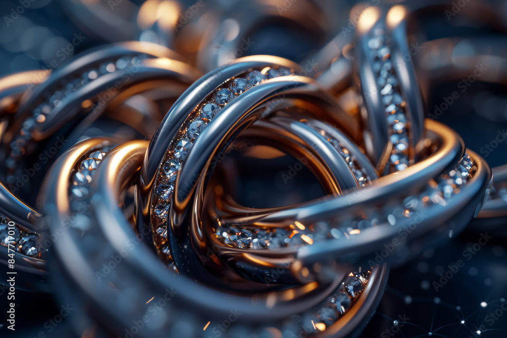 Aufkleber a series of interlocking metallic rings forming a complex structure. concept of connectivity and uni