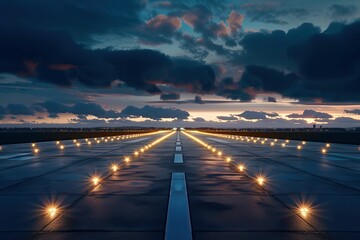 Airport runway lights at dusk