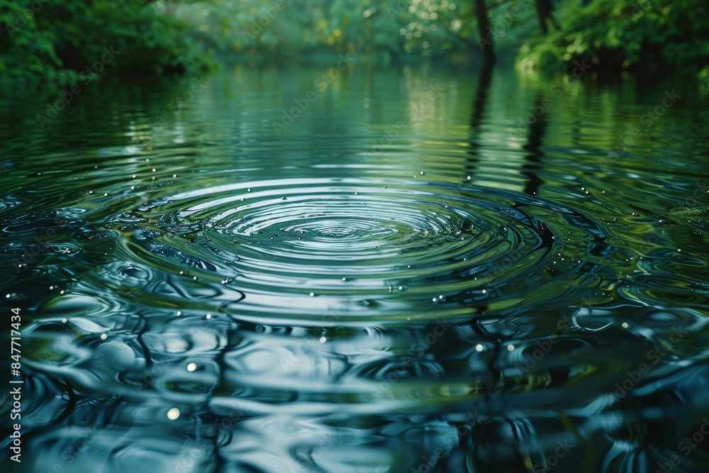 Poster rippled reflections on a water surface, distorting the image. concept of perception and reality. gen