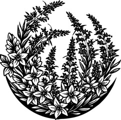 Vektor - Rundes florales Design Element mit Blumen und Pflanzen - Natur