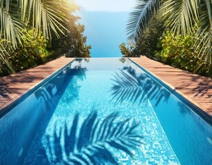 Obraz premium summer tropical background. swimming pool with tropical leaf shadow