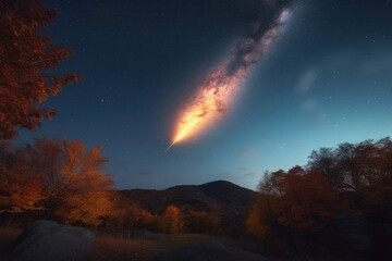 Fototapeta premium 夜空, 星, 光, 流れ星, 隕石, 爆発, night sky, star, light, shooting star, meteorite, explosion