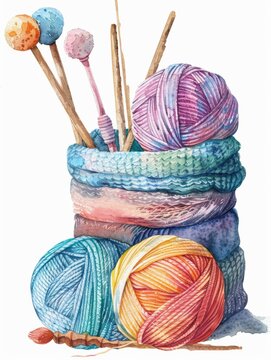 recommend clip art: watercolor knitting supplies clipart, white background