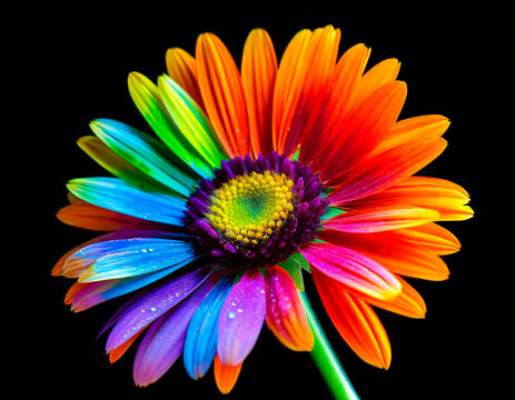 colorful rainbow flower on a black background