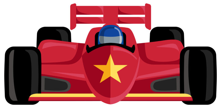 Red Racing Car with a Gold Star at the front in a simple flat design vector illustration