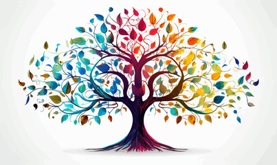 Tree of life with leaves concepts, vector illustration of a colorful tree with roots