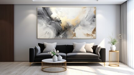 Black White Gray and Gold Abstract Modern Art Acrylic