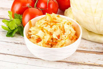 Fermented cabbage sauerkraut in the bowl