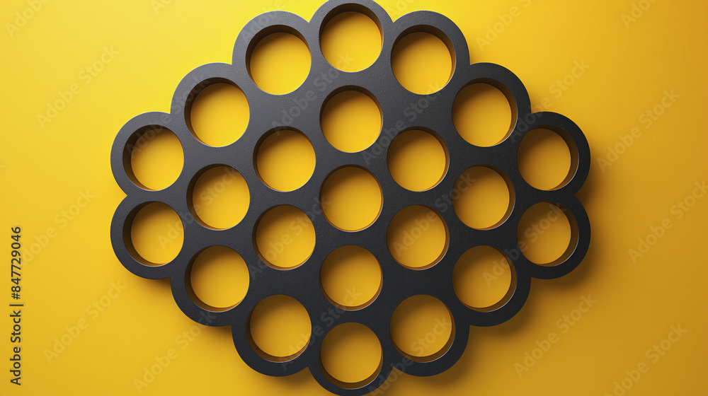 Poster a black and yellow design of a circle with many small circles inside of it
