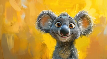 Obraz premium Adorable Smiling Cartoon Koala on Vibrant Yellow Background