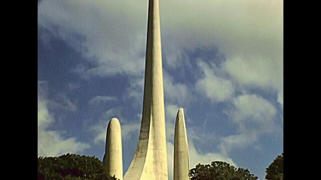 CAPE TOWN, South Africa - CIRCA 1980: historical building Afrikaans Language Monument in Cape Town city of South Africa in 1980s. DIT IS ON ERNS welcome sign