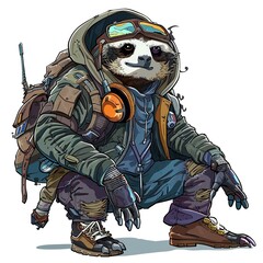 Fototapeta premium Sloth cyberpunk fashion