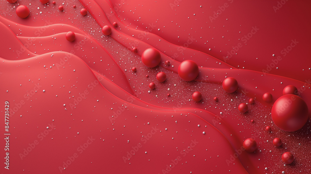 Poster a red background with a red line and a bunch of red balls