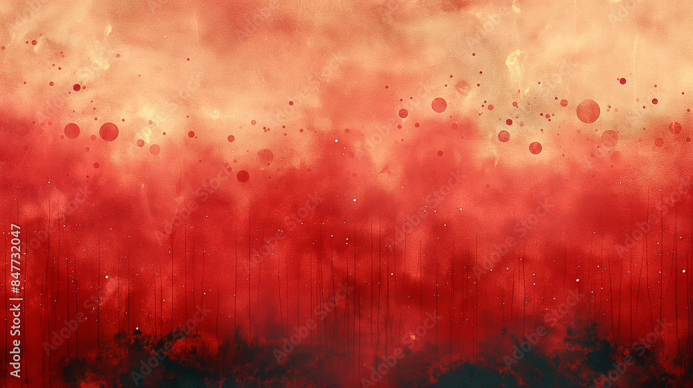 Poster a red background with splatters of paint and a few dots