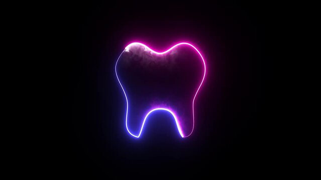 Glowing neon tooth symbol icon. Teeth sign animated medical dental concept