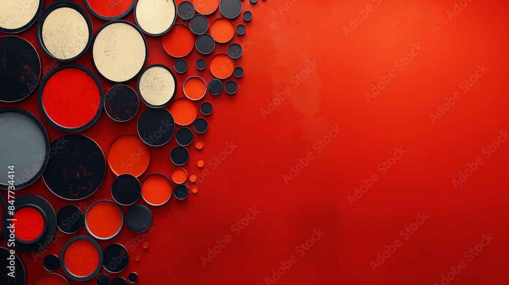 Poster a red background with a lot of circles of different sizes