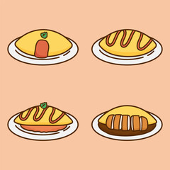 set of japanese omelette rice