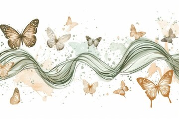 artistic design of butterflies and moths flying in the wavy line in the hand-drawn vintage 