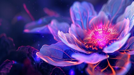 A flower with neon colors and a glowing center