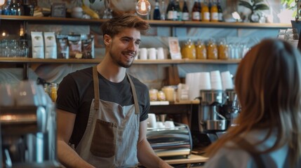 Barista takes an order from a customer