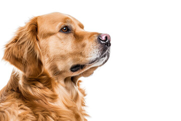 Profile of a golden retriever dog looking attentively, clear background for pet, animal, and nature themed designs and projects.