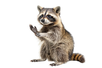 Fototapeta premium Cute raccoon standing with front paws together, isolated on transparent background. Perfect for wildlife, nature, and animal-themed projects.