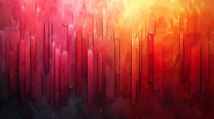 An abstract background with vertical rectangles, rain-like effect in vibrant hues of red and orange, hd quality, digital art, high contrast, geometric design, modern aesthetic, artistic abstraction.