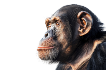 Close-up profile of a chimpanzee on a transparent background. showcasing detailed facial features and expressions.