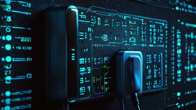 A dark video of a futuristic computer case with a blue light on the inside.