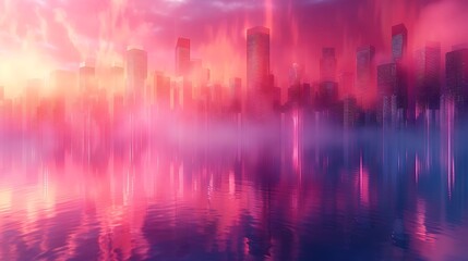 An abstract skyline with rectangles of different heights, shades of pink and purple, hd quality, digital rendering, high contrast, geometric design, modern aesthetic, artistic abstraction.
