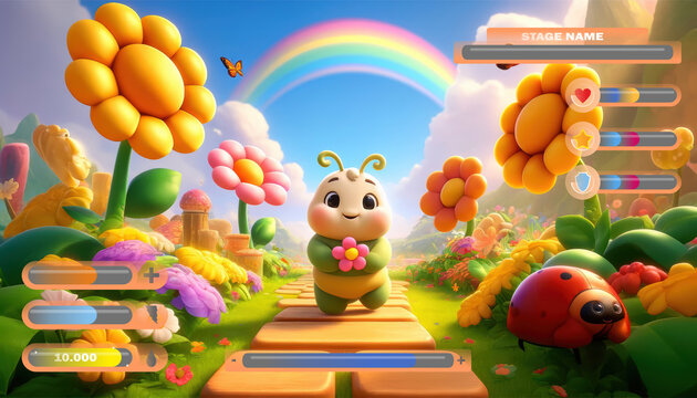 Fototapeta Videogame for children screen, colorful cartoon video game board for kids gaming