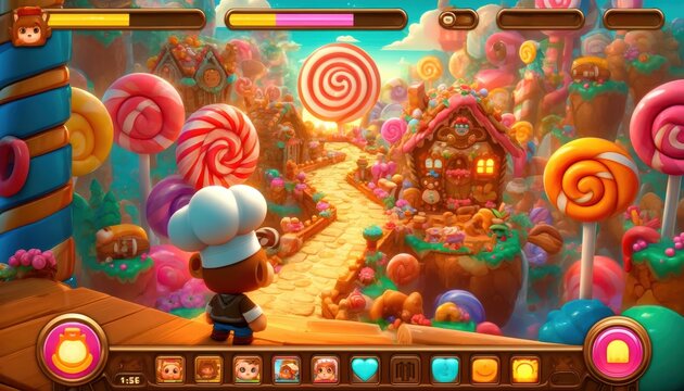 Videogame for children screen, colorful cartoon video game board for kids gaming