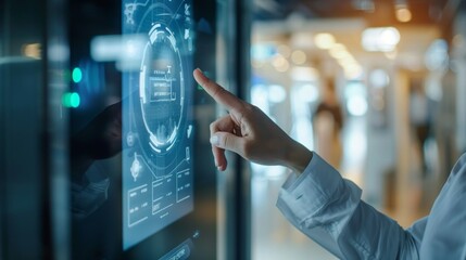 businesswoman finger touching at digital screen
