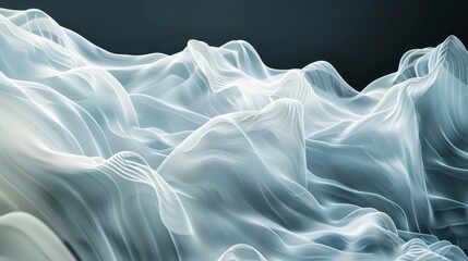 Fototapeta premium abstract Translucent wavy structure with a 3D effect, set against a dark backdrop, highlighting its ethereal quality