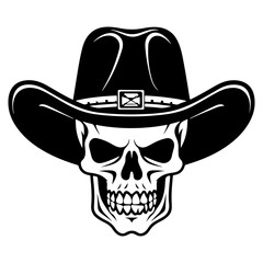skeleton head wearing cowboy hat silhouette, skeleton head wearing cowboy hat icon vector illustration