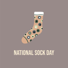 Textile children's sock with National Sock Day inscription, vector