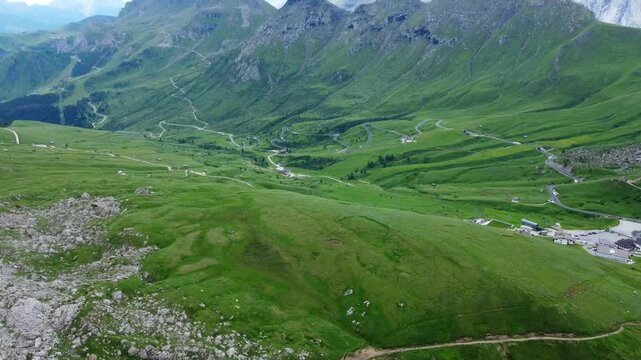 Drone Aerial Flight Over Majestic Mountain Peaks Dolomites, Italy