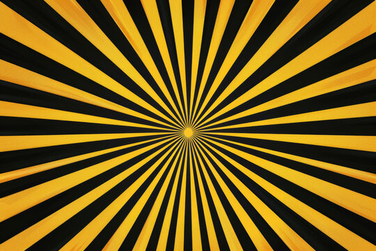 Hypnotic radial pattern featuring alternating yellow and black rays converging at a central point, creating a dramatic visual illusion.