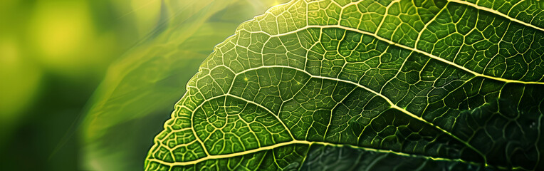 Exploring the Exquisite Vein Patterns of a Green Leaf in a Captivating Close-Up Surrounded by a Dreamy and Blurred Background of Verdant Freshness