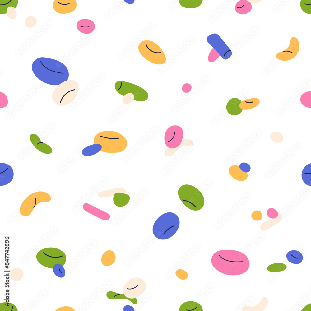 Poster Abstract colorful pattern. Seamless texture, multicolored spots. Funky multi-colored design for wrapping, fabric, wallpaper. Decorative repeating print, endless background. Flat vector illustration