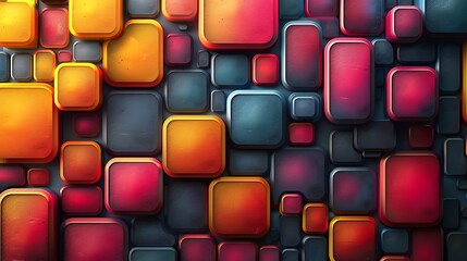 Fototapeta premium Retro-inspired rectangles with rounded corners, bright and vibrant colors, hd quality, digital illustration, high contrast, geometric precision, modern design, artistic composition, dynamic and lively